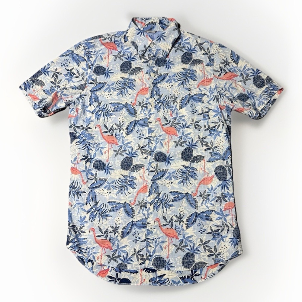Mens Small Button Down Shirt Flamingo Pineapple Tropical Beach - IZOD Saltwater